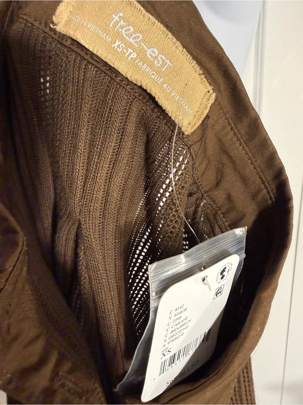 Free People Brown Ribbed Semi-Sheer Button-Down Shirt
